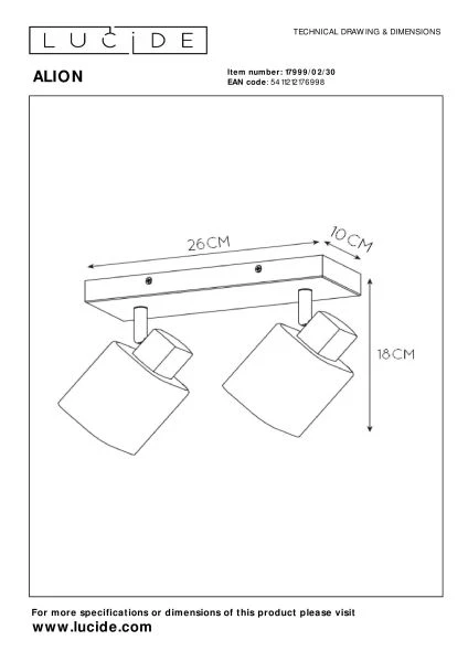 Lucide ALION - Spot plafond - 2xE14 - Noir - TECHNISCH